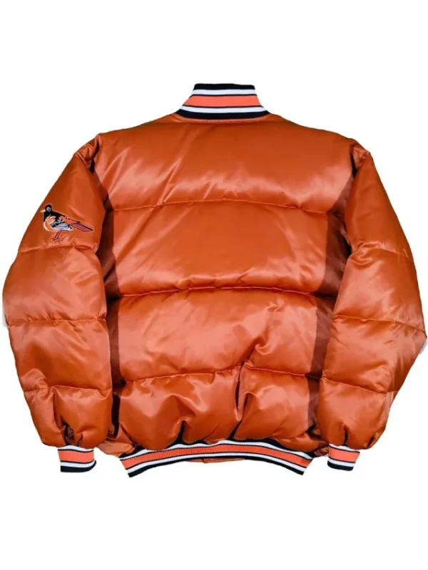 90’s Baltimore Orioles Orange Satin Puffer Jacket