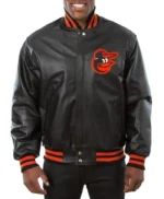 Baltimore Orioles Black Leather Varsity Jacket