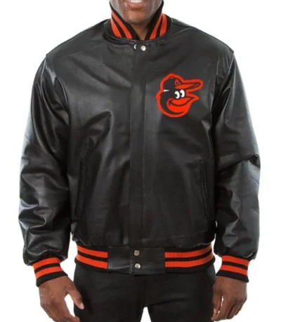 Baltimore Orioles Black Leather Varsity Jacket