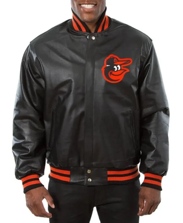 Baltimore Orioles Black Leather Varsity Jacket