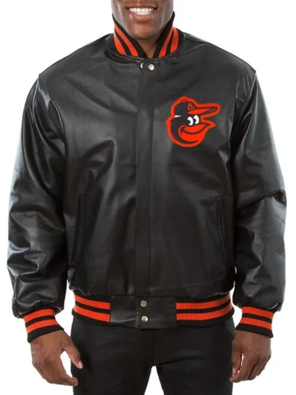 Baltimore Orioles Black Leather Varsity Jacket