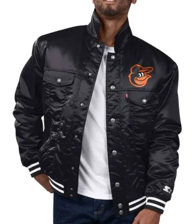 Baltimore Orioles Black Silver Tab Trucker Satin Jacket