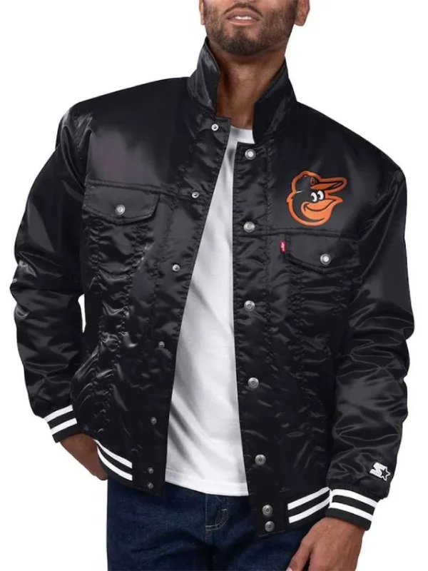 Baltimore Orioles Black Silver Tab Trucker Satin Jacket