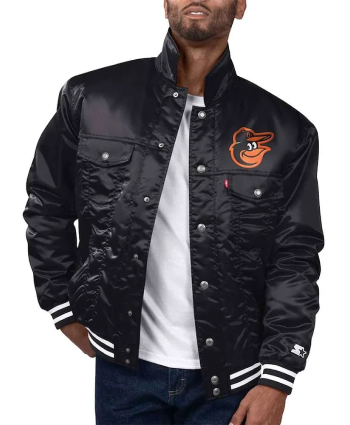 Baltimore Orioles Black Silver Tab Trucker Satin Jacket Baltimore Orioles Black Silver Tab Trucker Satin Jacket