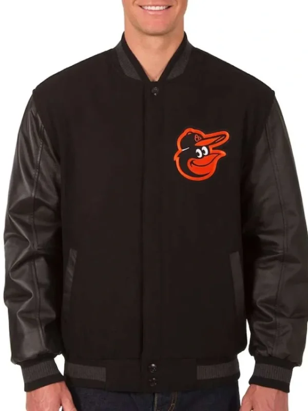 Baltimore Orioles Black Varsity Wool/Leather Jacket