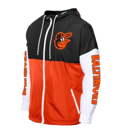 Baltimore Orioles Color Block Orange/Black Windbreaker Hoodie