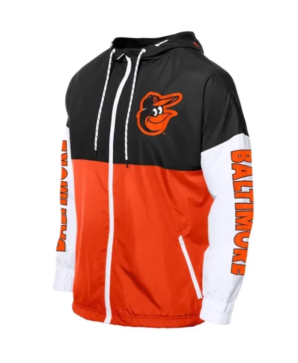 Baltimore Orioles Color Block Orange/Black Windbreaker Hoodie