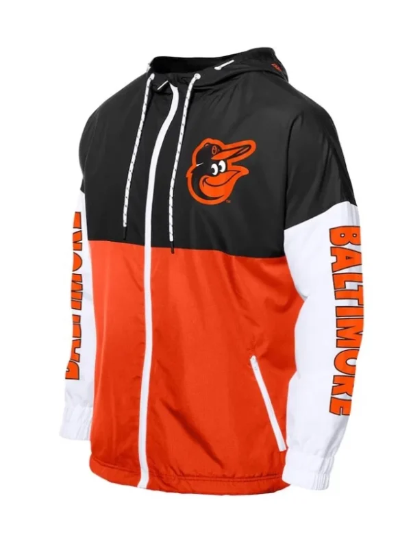 Baltimore Orioles Color Block Orange/Black Windbreaker Hoodie