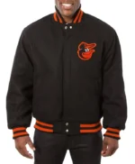 Baltimore Orioles Embroidered Black Wool Varsity Jacket