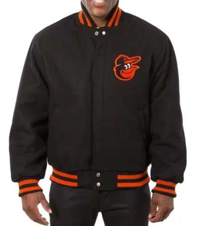 Baltimore Orioles Embroidered Black Wool Varsity Jacket