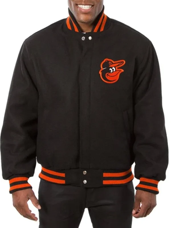 Baltimore Orioles Embroidered Black Wool Varsity Jacket