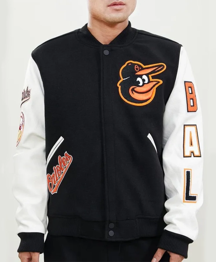Baltimore Orioles Letterman Black and White Jacket Baltimore Orioles Letterman Black and White Jacket