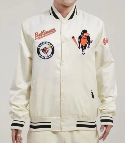 Baltimore Orioles Retro Classic Rib Off White Satin Jacket