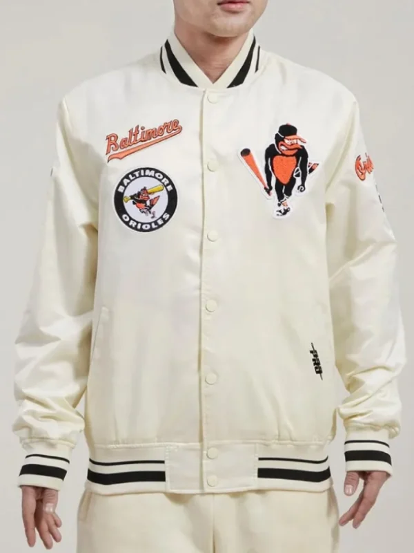 Baltimore Orioles Retro Classic Rib Off White Satin Jacket