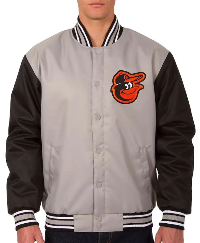 Baltimore Orioles Varsity Black and Gray Poly Twill Jacket Baltimore Orioles Varsity Black and Gray Poly Twill Jacket