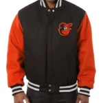 Baltimore Orioles Varsity Black and Orange Wool Jacket