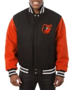Baltimore Orioles Varsity Black and Orange Wool Jacket