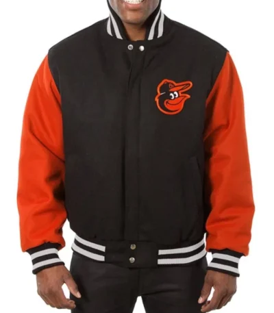 Baltimore Orioles Varsity Black and Orange Wool Jacket
