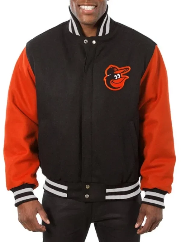 Baltimore Orioles Varsity Black and Orange Wool Jacket