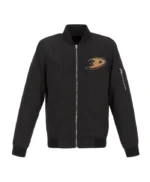 Black Anaheim Ducks Nylon Lightweight Full-Zip Bomber Jacket