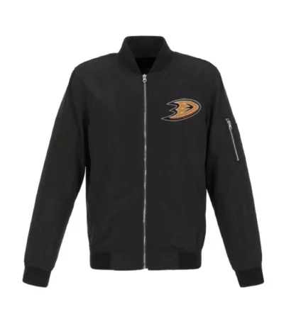 Black Anaheim Ducks Nylon Lightweight Full-Zip Bomber Jacket