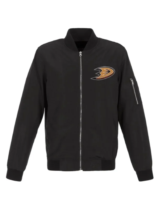 Black Anaheim Ducks Nylon Lightweight Full-Zip Bomber Jacket