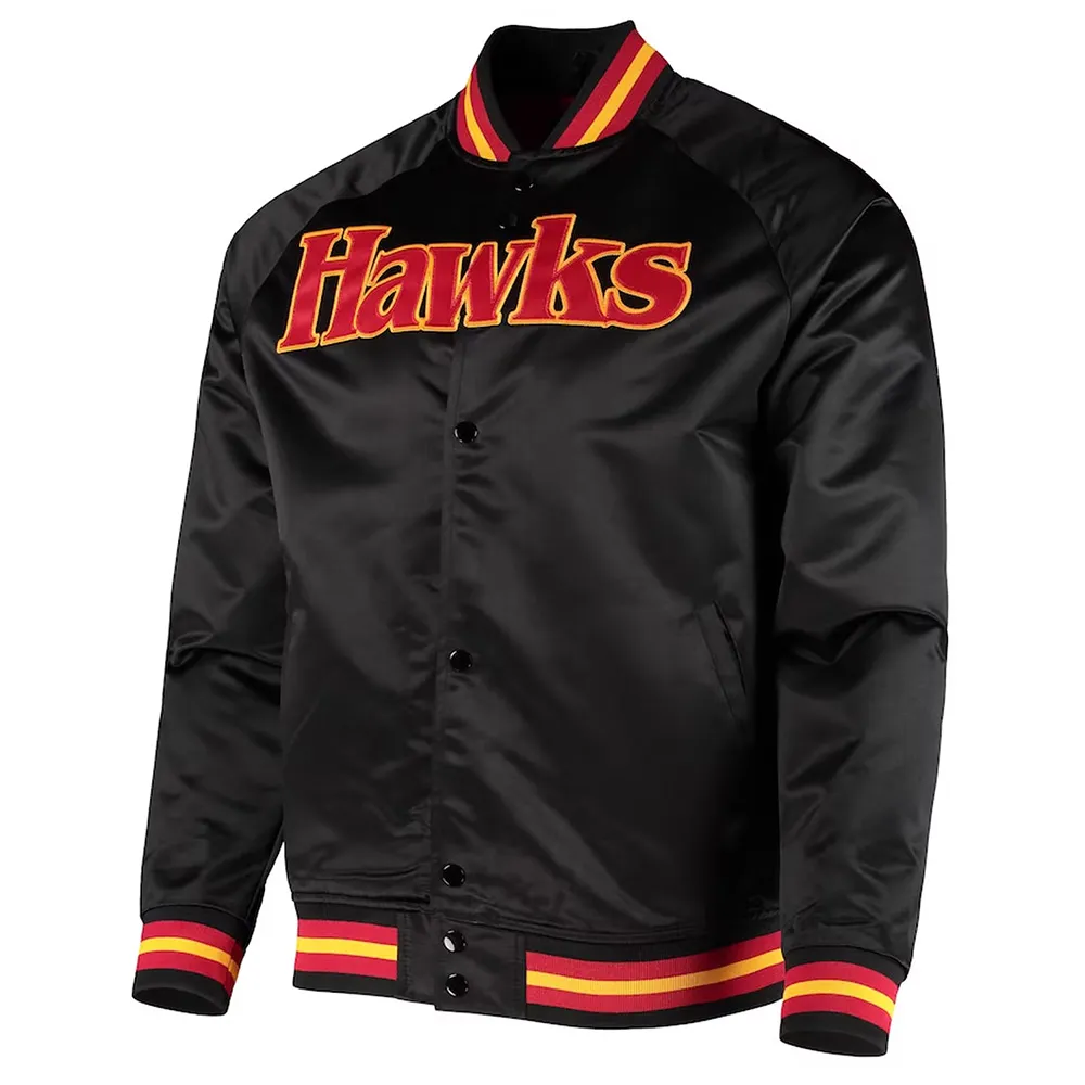 Black Atlanta Hawks Hardwood Classics Satin Jacket Black Atlanta Hawks Hardwood Classics Satin Jacket