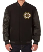 Black Boston Bruins Varsity Wool/Leather Jacket
