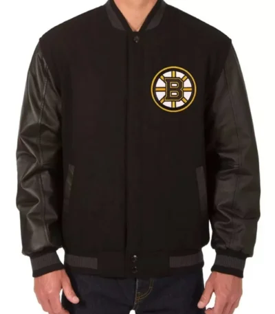 Black Boston Bruins Varsity Wool/Leather Jacket