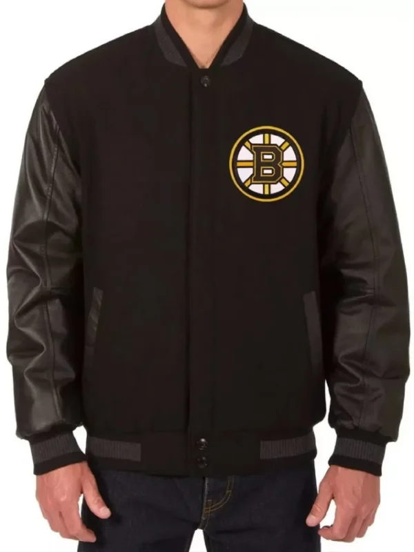 Black Boston Bruins Varsity Wool/Leather Jacket