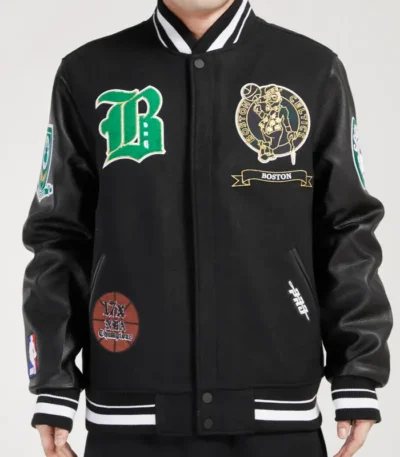 Black Boston Celtics Wool Varsity Jacket