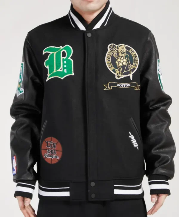 Black Boston Celtics Wool Varsity Jacket