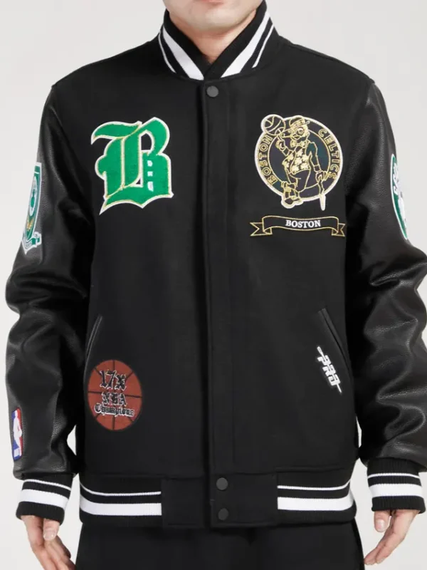 Black Boston Celtics Wool Varsity Jacket