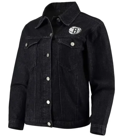 Black Brooklyn Nets Patch Button-Up Denim Jacket