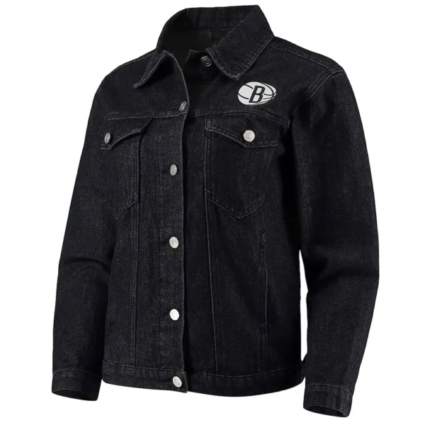 Black Brooklyn Nets Patch Button-Up Denim Jacket