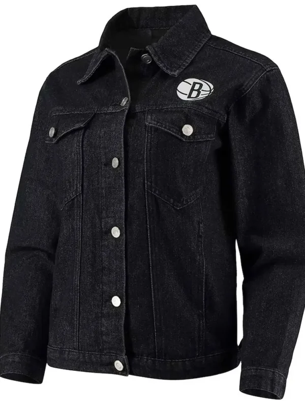 Black Brooklyn Nets Patch Button-Up Denim Jacket