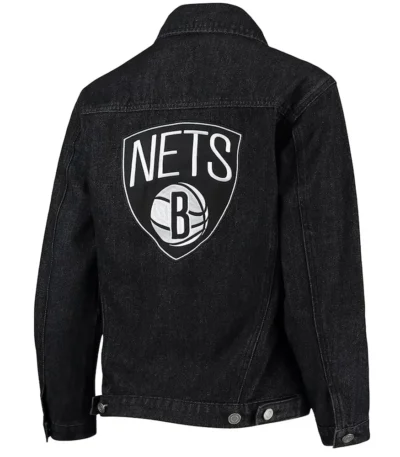 Black Brooklyn Nets Patch Button-Up Denim Jacket