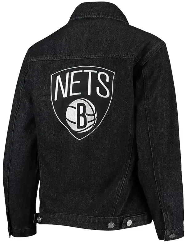 Black Brooklyn Nets Patch Button-Up Denim Jacket
