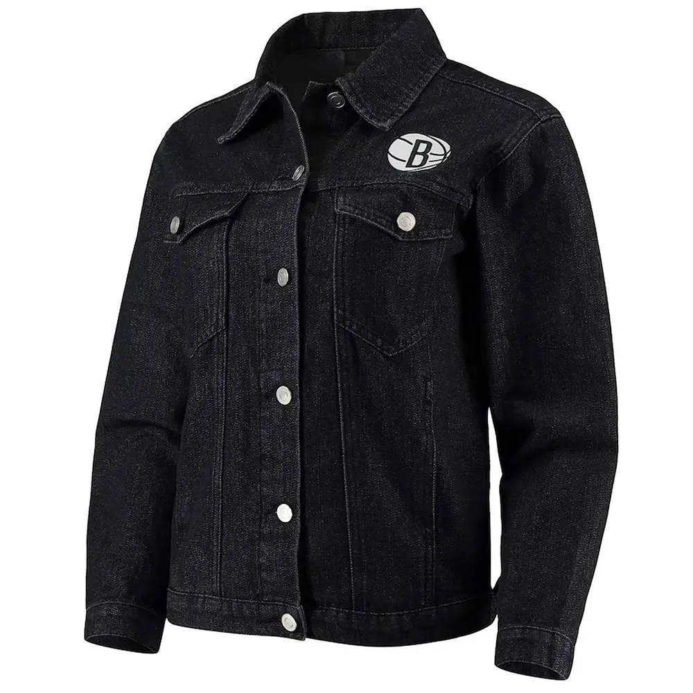 Black Brooklyn Nets Patch Button-Up Denim Jacket Black Brooklyn Nets Patch Button-Up Denim Jacket