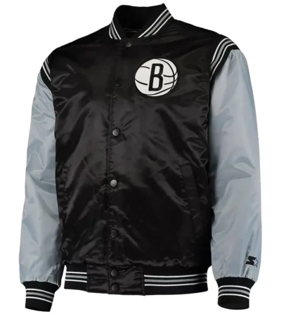 Black/Gray Brooklyn Nets The Enforcer Satin Jacket