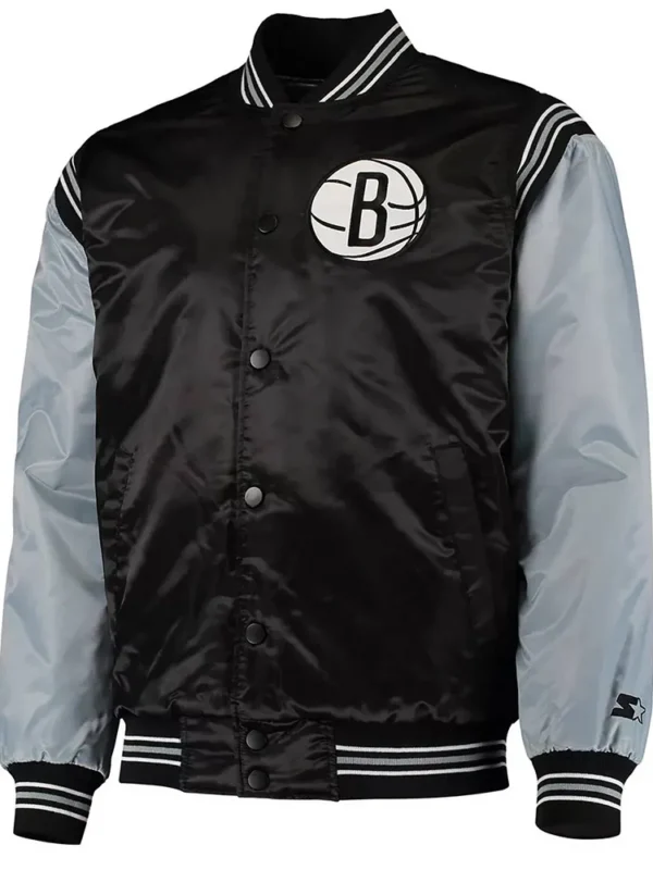 Black/Gray Brooklyn Nets The Enforcer Satin Jacket