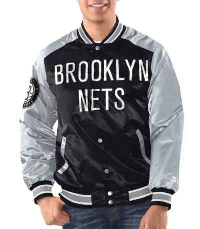 Black/Silver Brooklyn Nets Renegade Varsity Satin Jacket