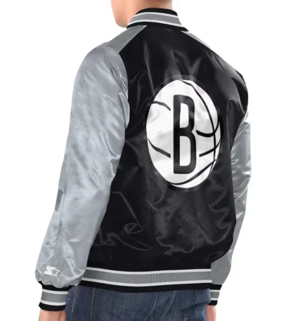 Black/Silver Brooklyn Nets Renegade Varsity Satin Jacket