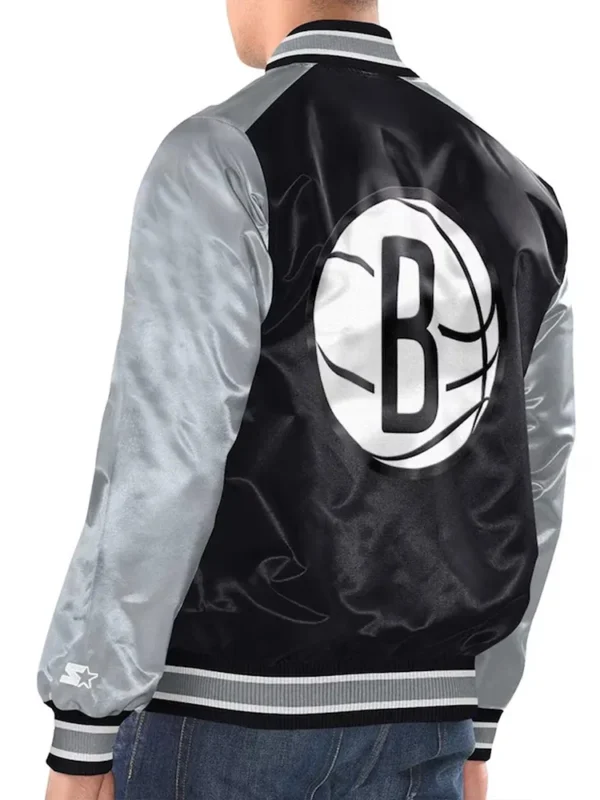 Black/Silver Brooklyn Nets Renegade Varsity Satin Jacket