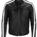 Black and White Cafe Racer Leather Jacket