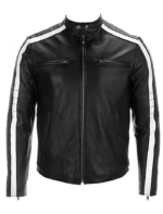 Black and White Cafe Racer Leather Jacket