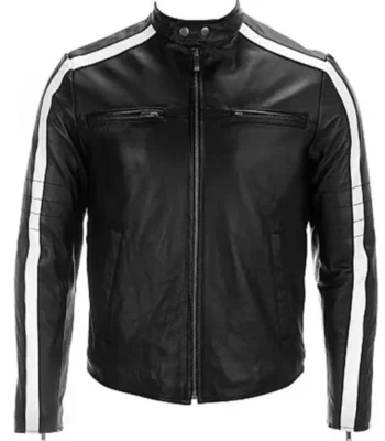 Black and White Cafe Racer Leather Jacket