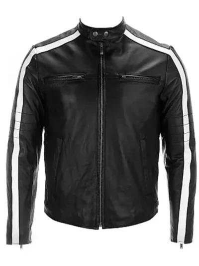 Black and White Cafe Racer Leather Jacket