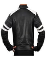 Black and White Cafe Racer Leather Jacket with Quilted Sleeves