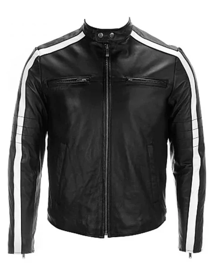 Black and White Cafe Racer Leather Jacket Black and White Cafe Racer Leather Jacket